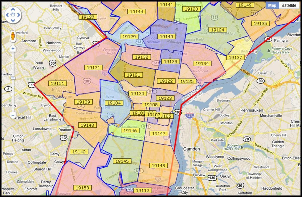 žemėlapis didesnis Philadelphia plotas