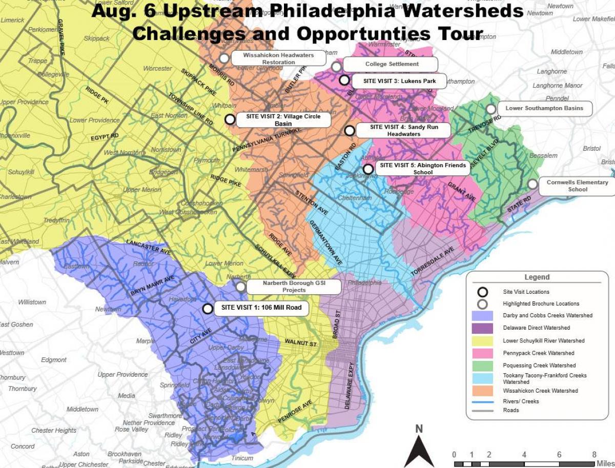 žemėlapis Filadelfijos priemiesčiuose