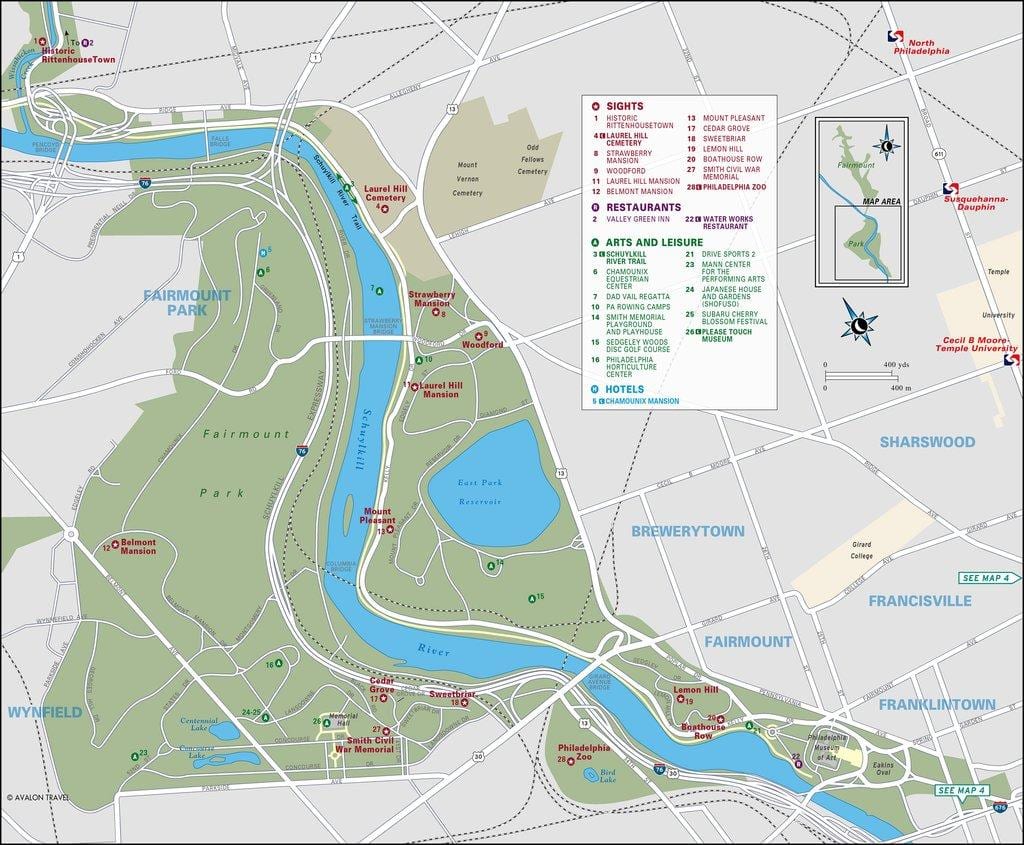 žemėlapis fairmount park Filadelfija
