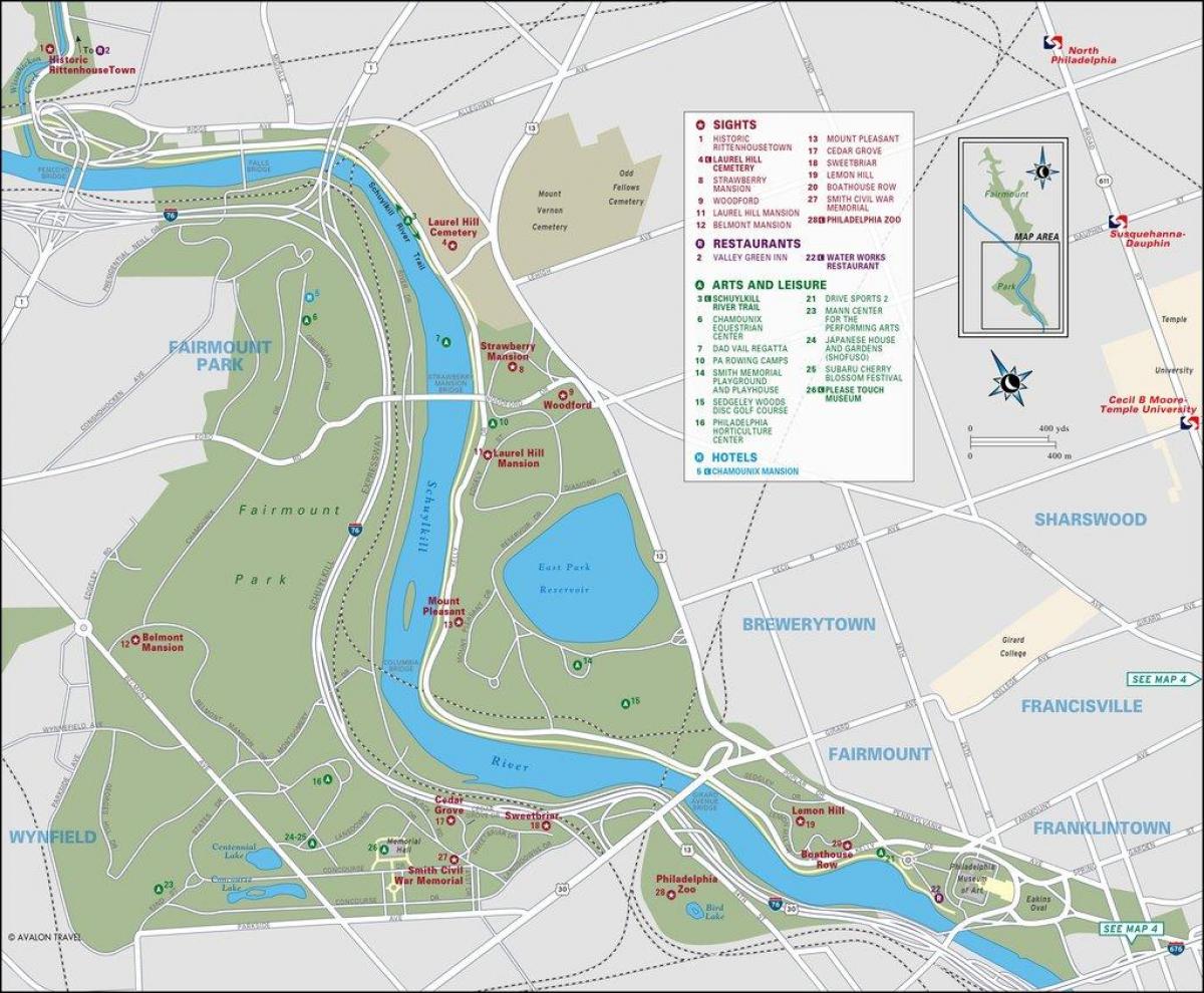 žemėlapis fairmount park Filadelfija