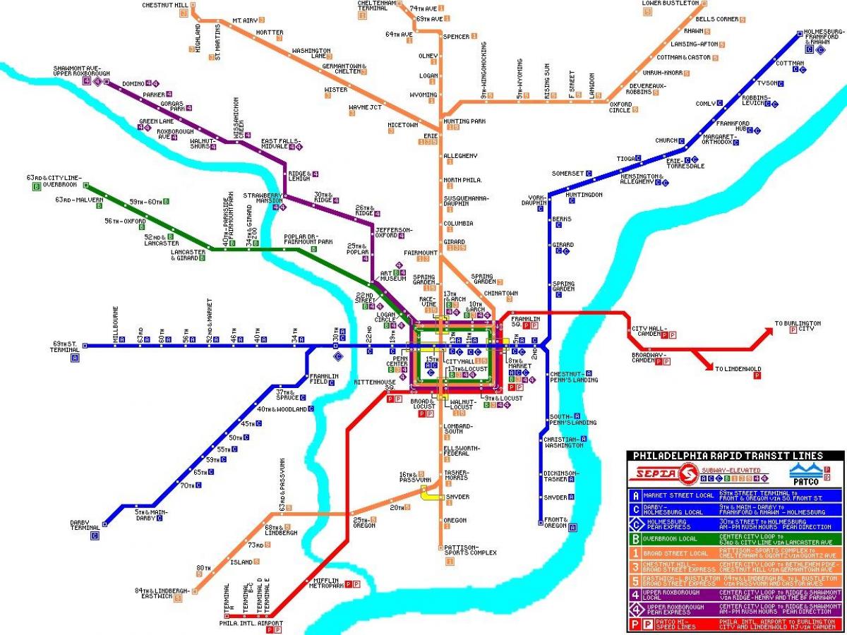 Filadelfijos masinio tranzito sistema žemėlapyje