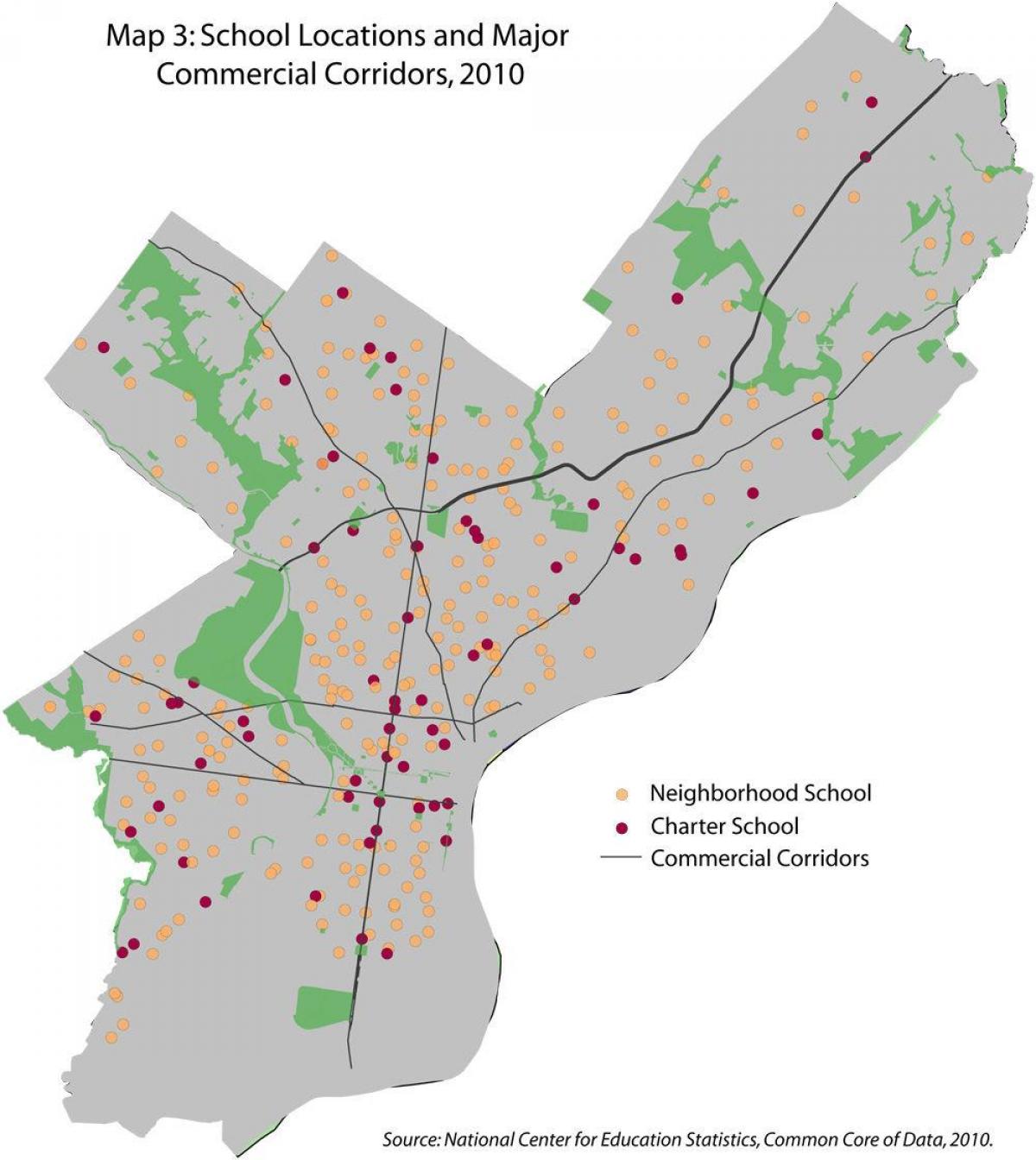 Filadelfijos mokyklos rajono žemėlapis