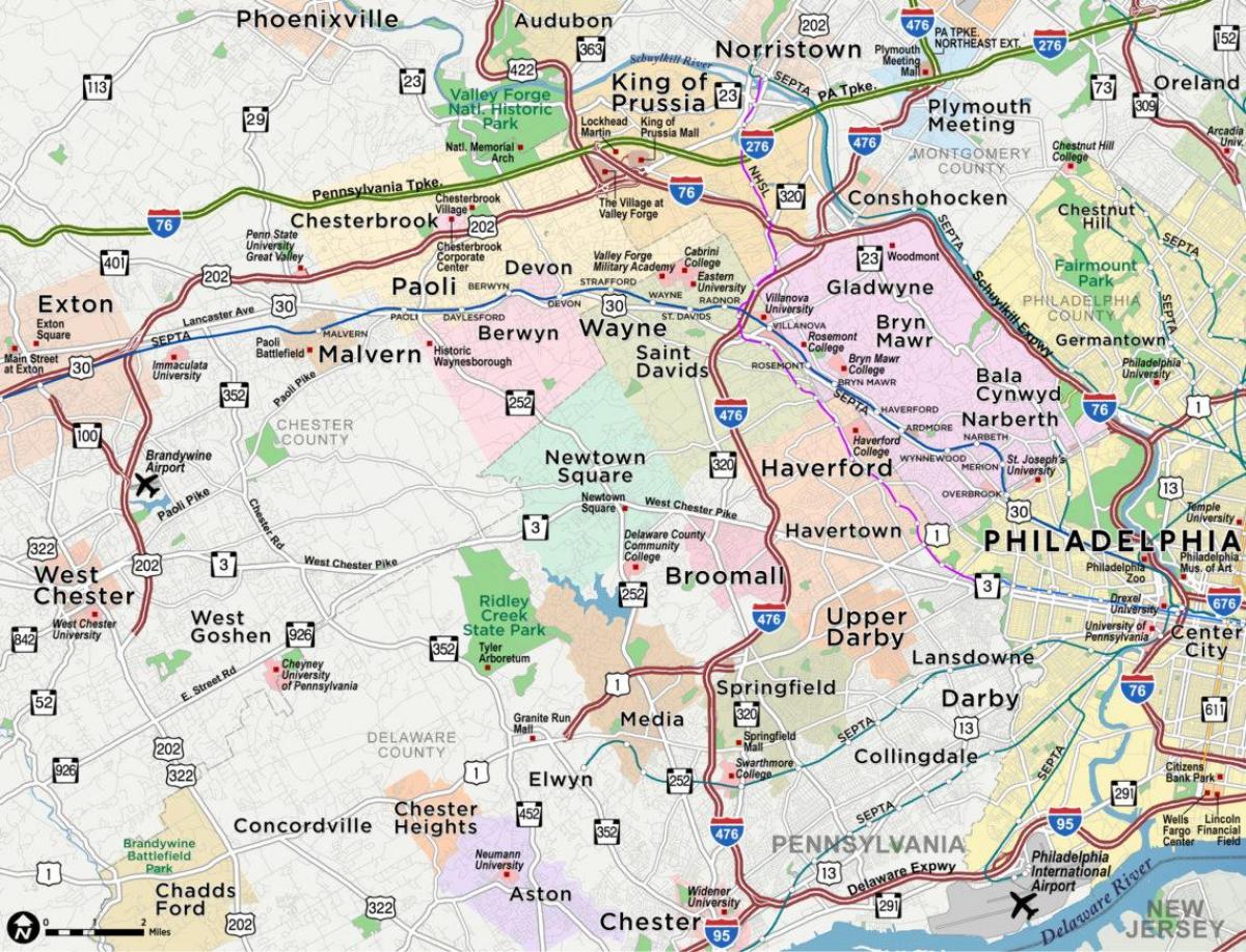 žemėlapis pagrindinės linijos Filadelfija