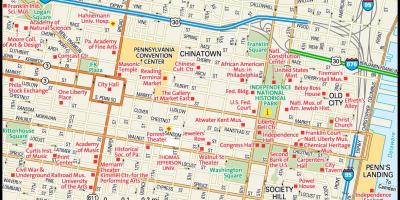 Žemėlapis nuo miesto centro Filadelfijoje