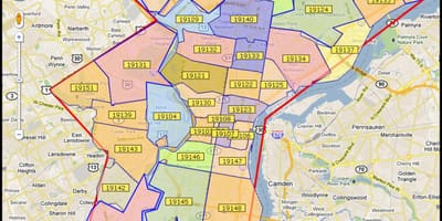 Žemėlapis didesnis Philadelphia plotas