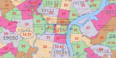 Filadelfijoje ir aplinkinių vietovių žemėlapis
